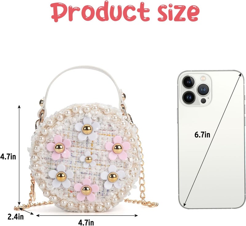LABJULY Kids Purse for Girls Age 1-14, Flower Purse for Kids, White Toddler Wallet with Round Glasses, Cute Girls Handbag, Toddler Crossbody Bag Gift for Christmas - Image 4